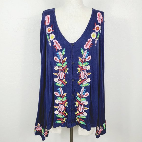 Boston Proper Tops - Boston Proper Embroidered Beaded Knit Top